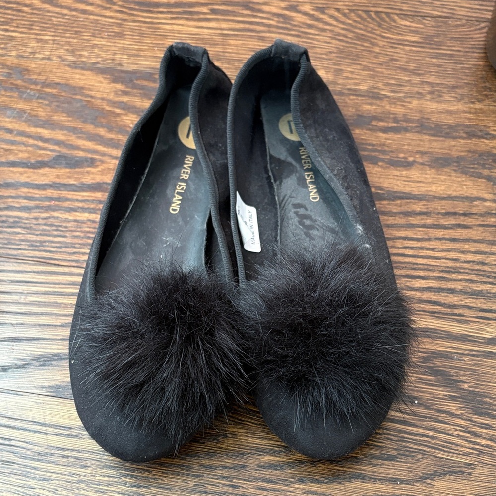 River Island Black Pom Pom Loafers